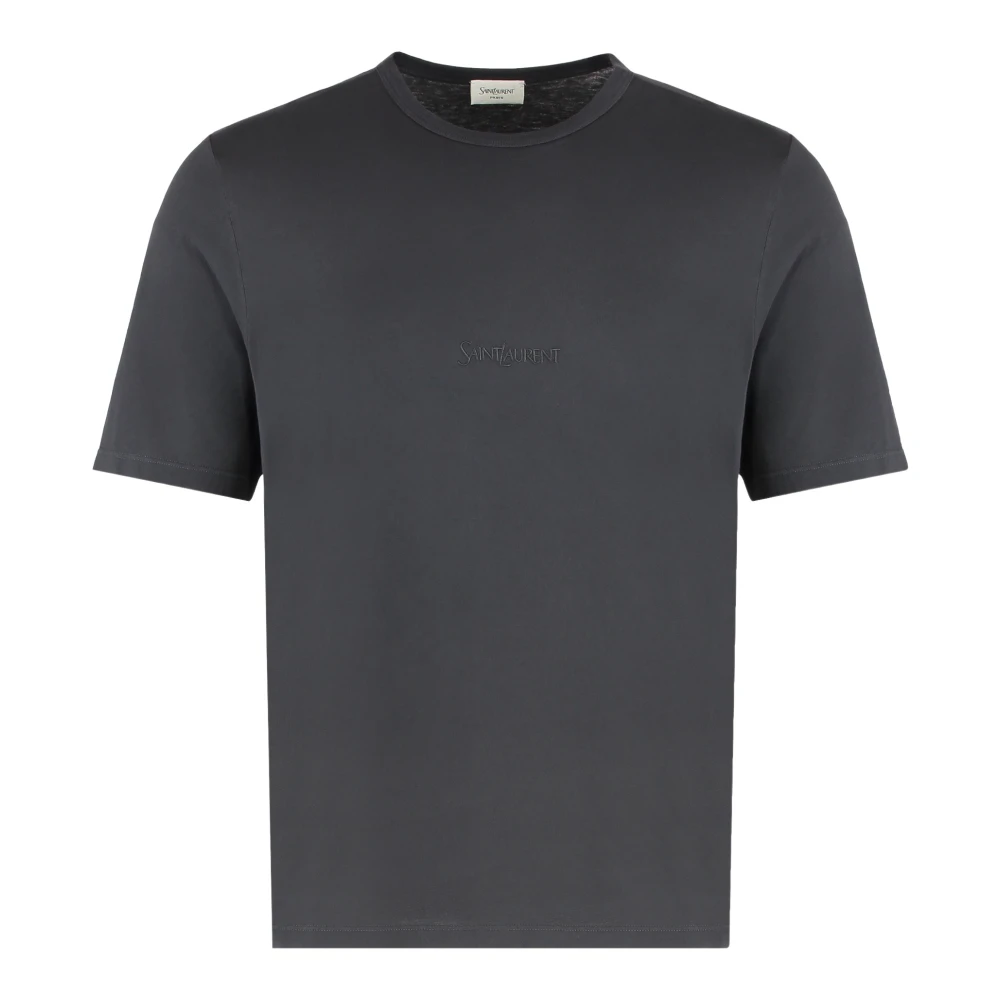 Saint Laurent Men's Black Dark Gray Cotton Round Neck T-Shirt - T-Shirts - S - Tops
