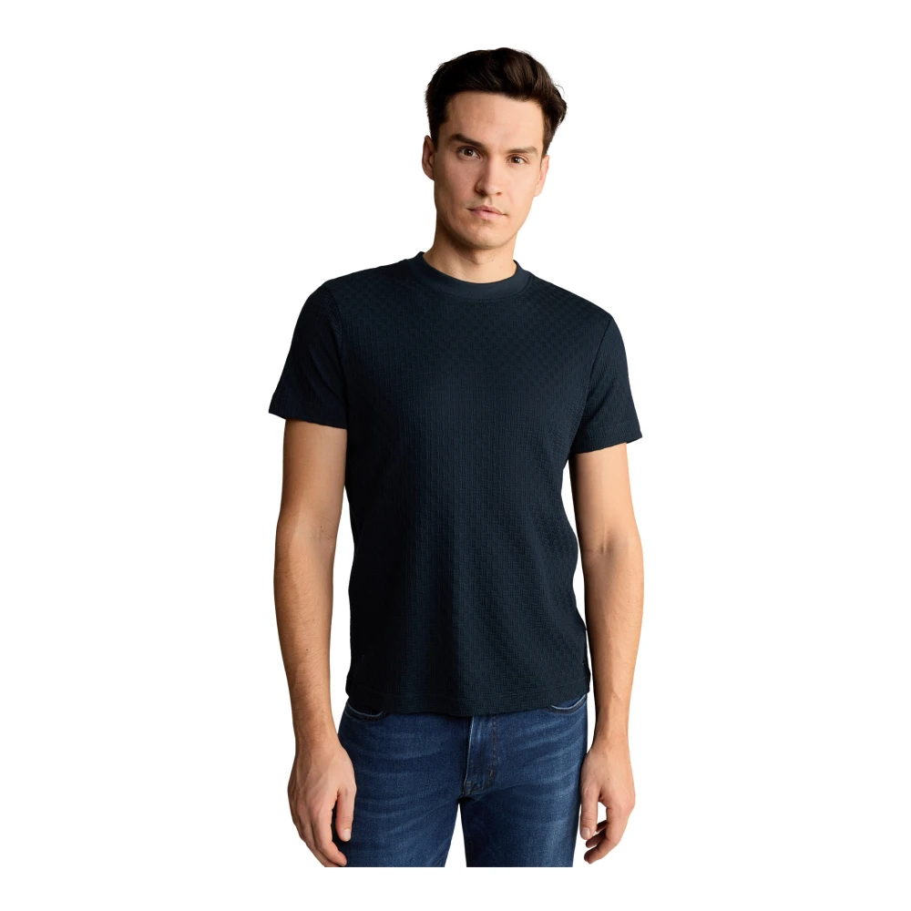 Joop! Donkerblauw katoenen T-shirt met textuurpatroon Blue Heren