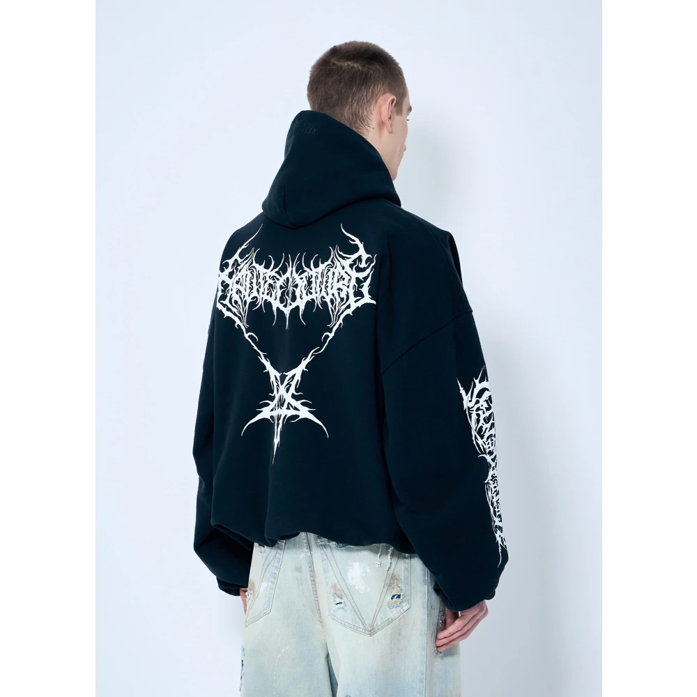 Vetements Grafische Print Cropped Hoodie Black Heren