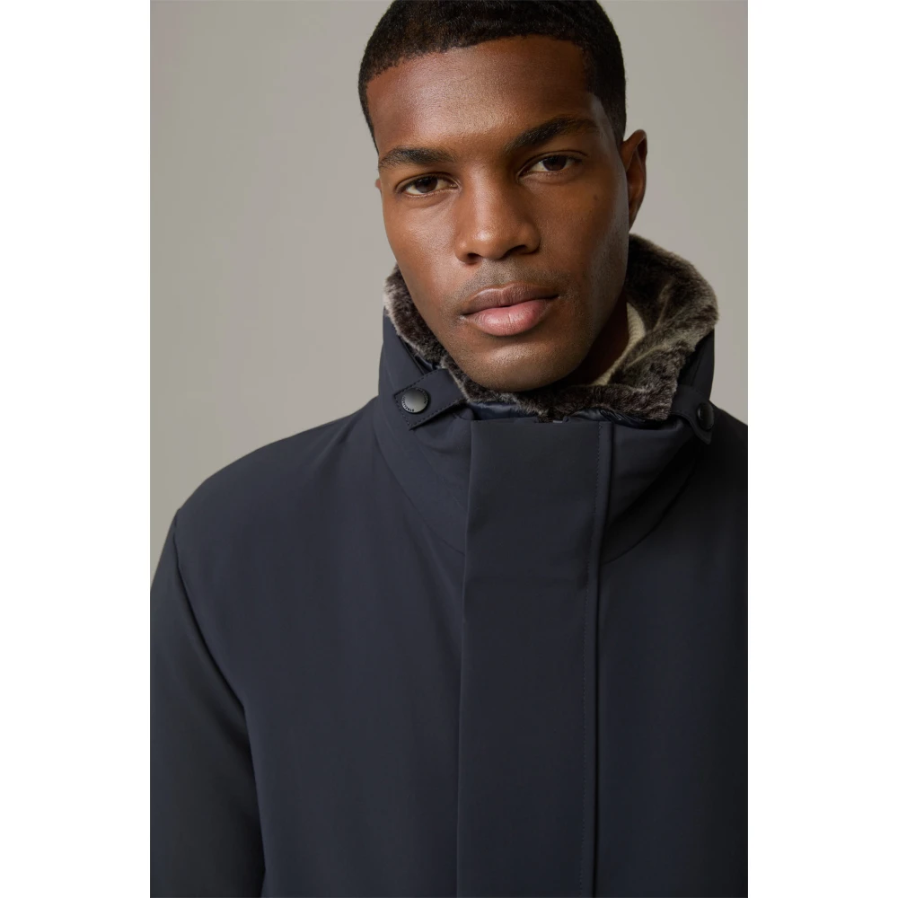 Strellson Heren winterjas met afneembare nepbont kraag Blue Heren