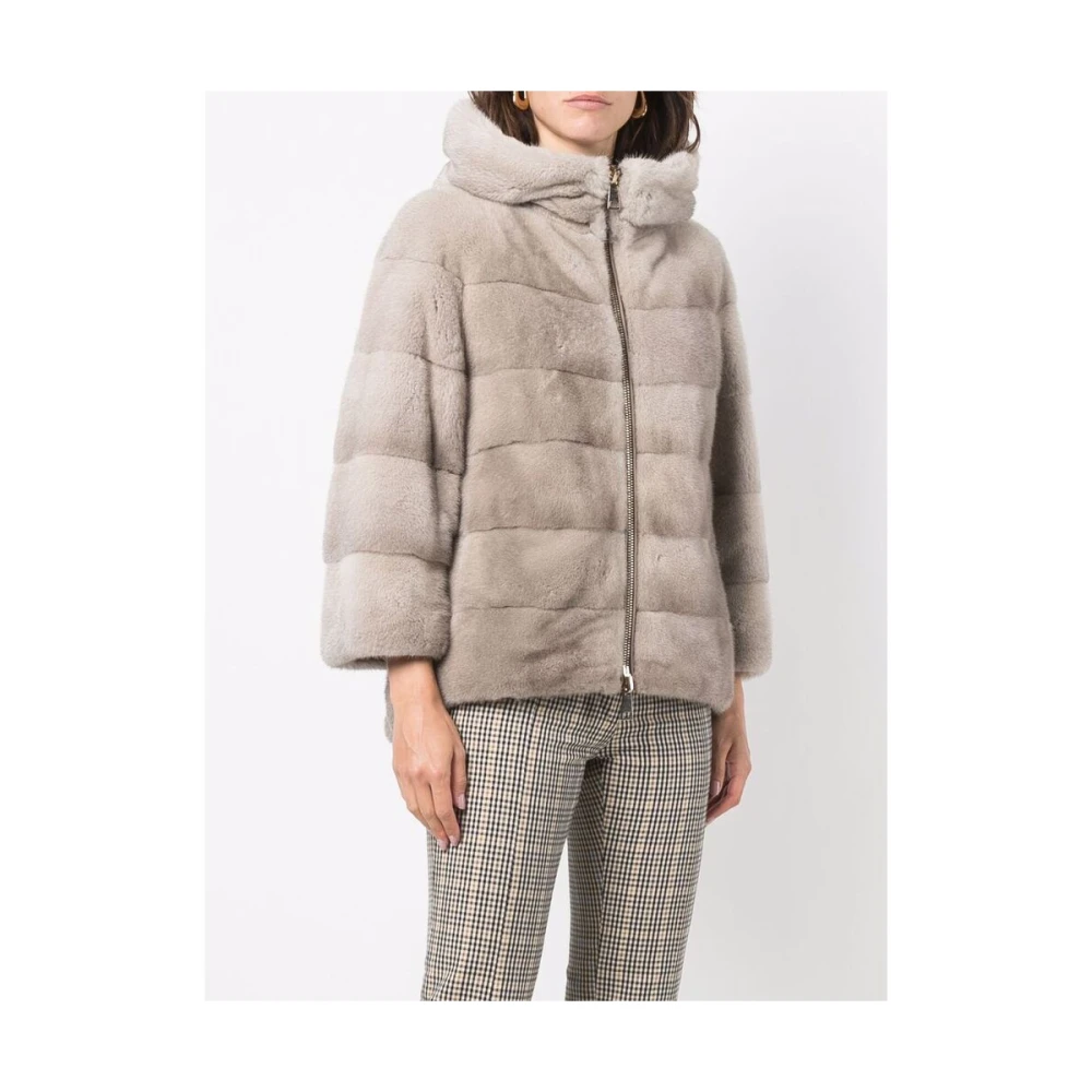 Suprema Omkeerbare Beige Bont Hoodie Jas Beige Dames