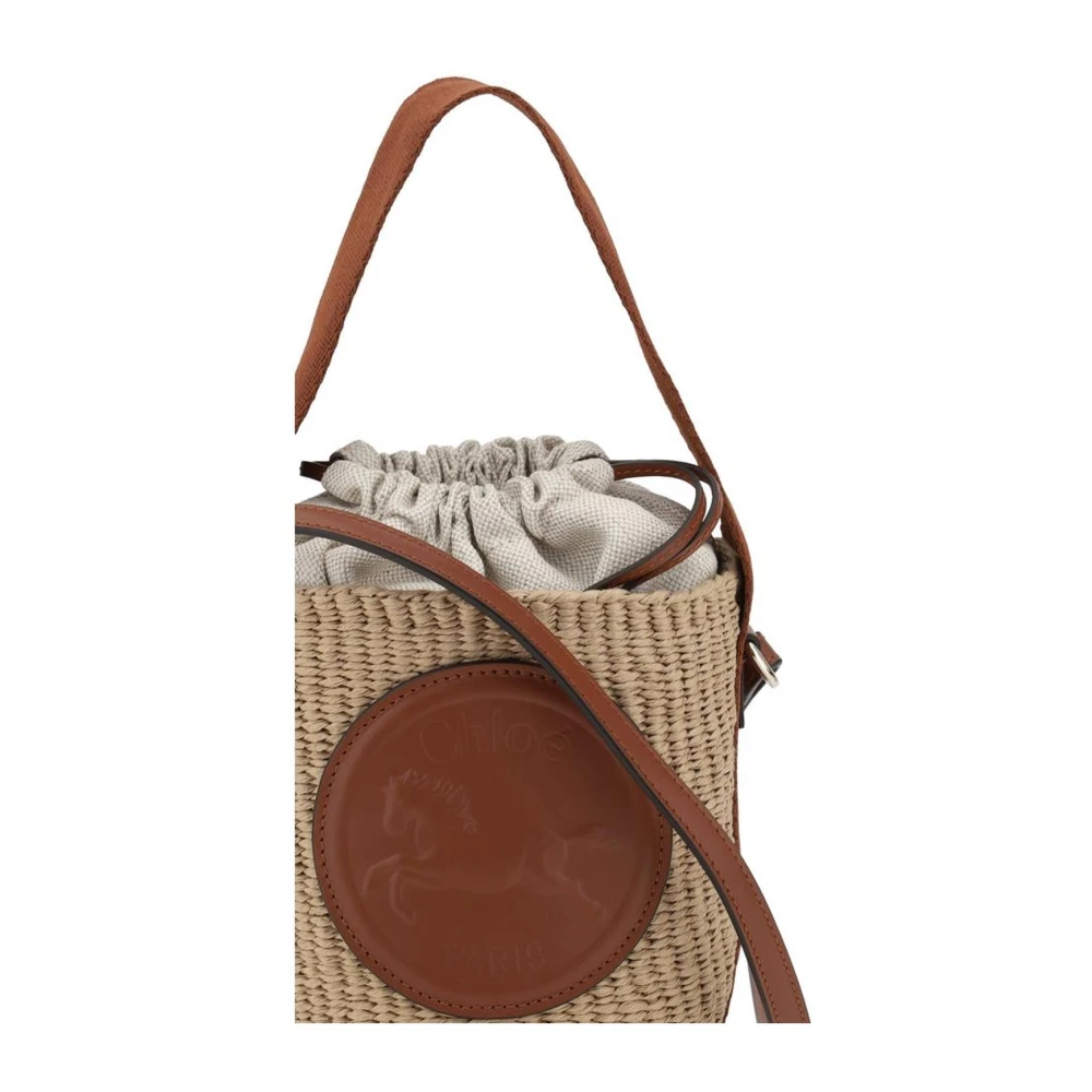 Chloé Raffia Bucket Tas met Leren Handvat Beige Dames