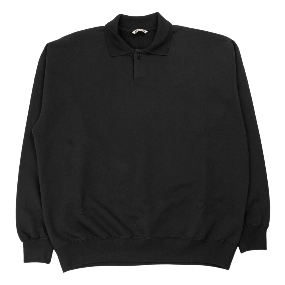 Auralee Lichte Sweat Polo in Zwart Black Heren