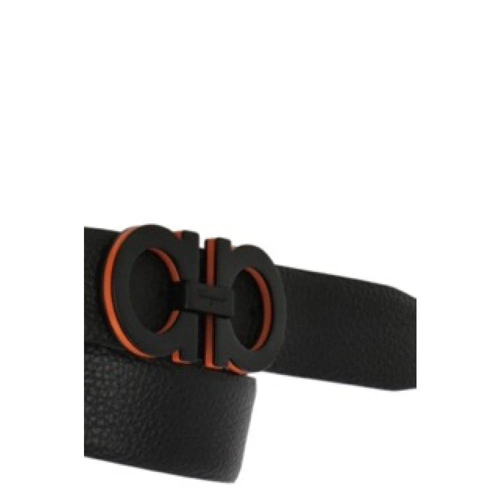 Salvatore Ferragamo Zwart Oranje Leren Riem Regular Fit Black Heren