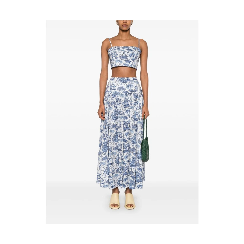 Staud Witte Geplooide Details Rechte Zoom Rok Blue Dames