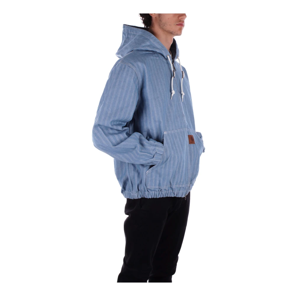 Carhartt WIP Denim Hooded Jas Logo Rits Zakken Blue Heren