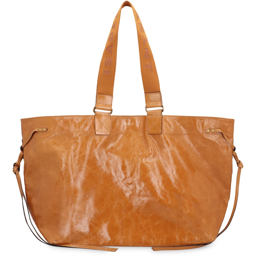 Isabel marant Leren Tote Tas met Stoffen Handvatten Brown Dames