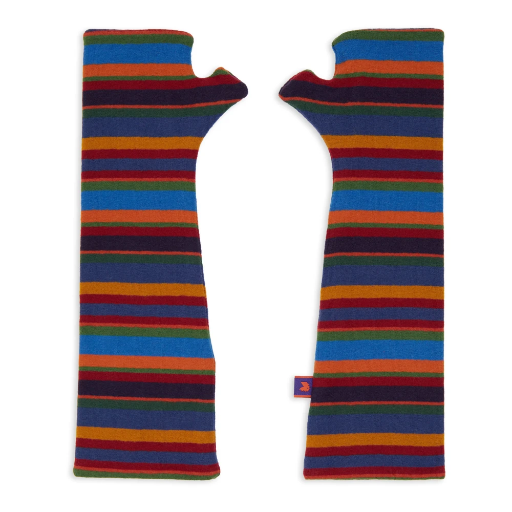 Gallo Blauwe fleece vingerloze handschoenen voor dames met veelkleurige strepen Multicolor Dames