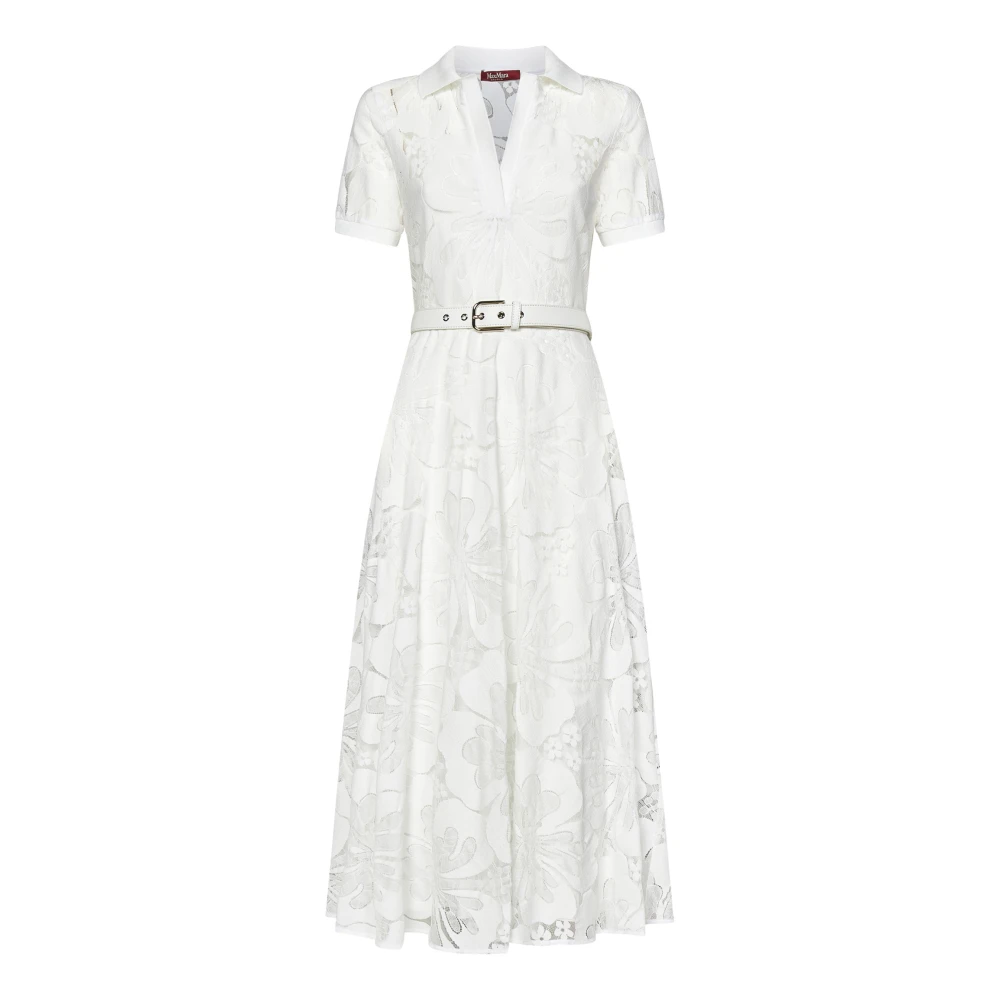 Max Mara Vit Spets Midi Klänning Elegant White, Dam