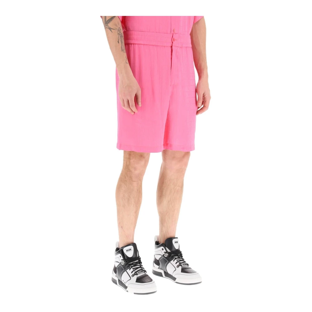 Moschino Monogram Zijden en Viscose Shorts Pink Heren