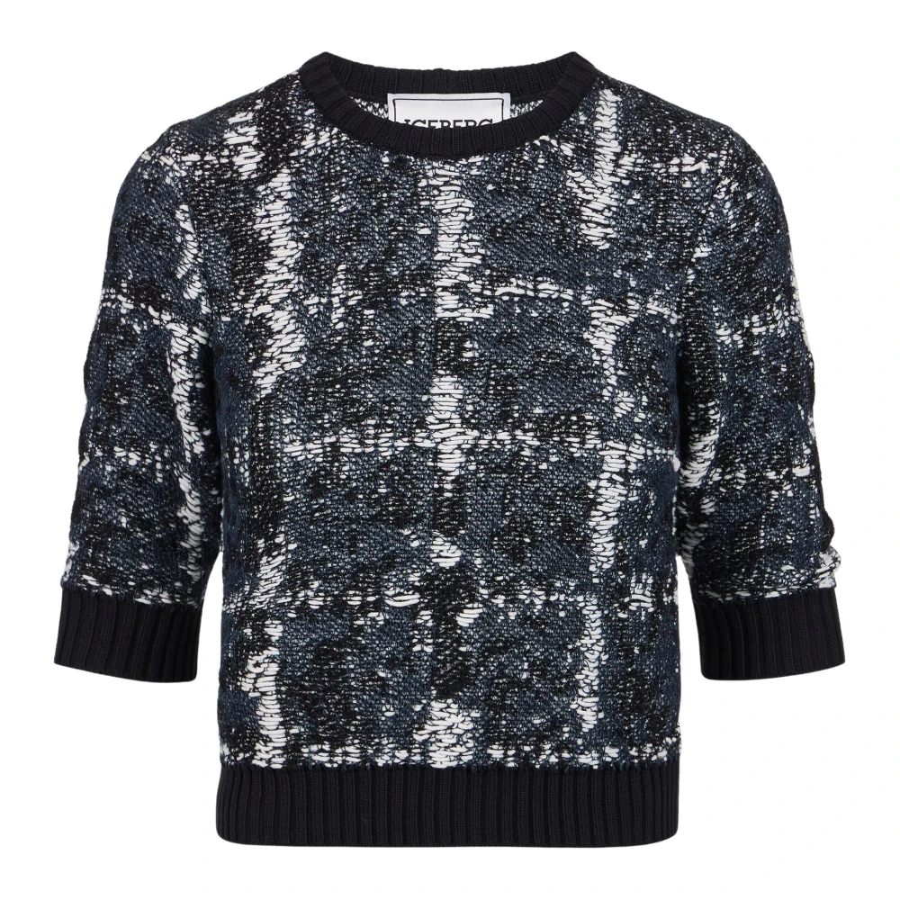 Iceberg Kleine multicolor ronde hals met halve mouwen in katoen en linnen mix met logo Black Dames