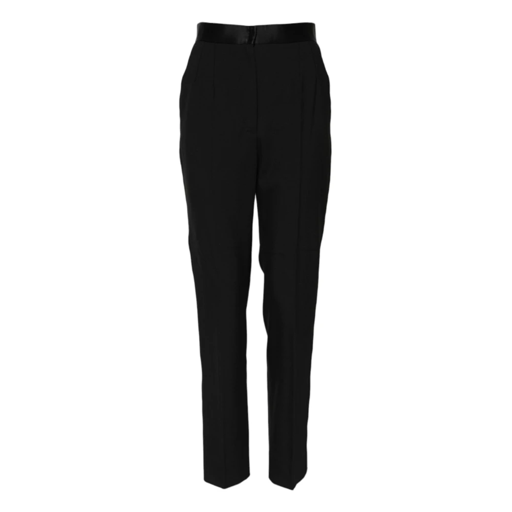 Dolce & Gabbana Women's Black Slim-Fit Trousers, Xs, Wool Tapered High Waist Trousers