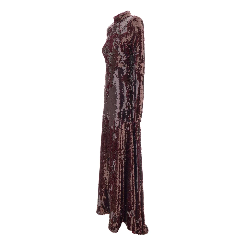 Rotate Birger Christensen Bordeaux Pailletten Maxi Jurk Red Dames