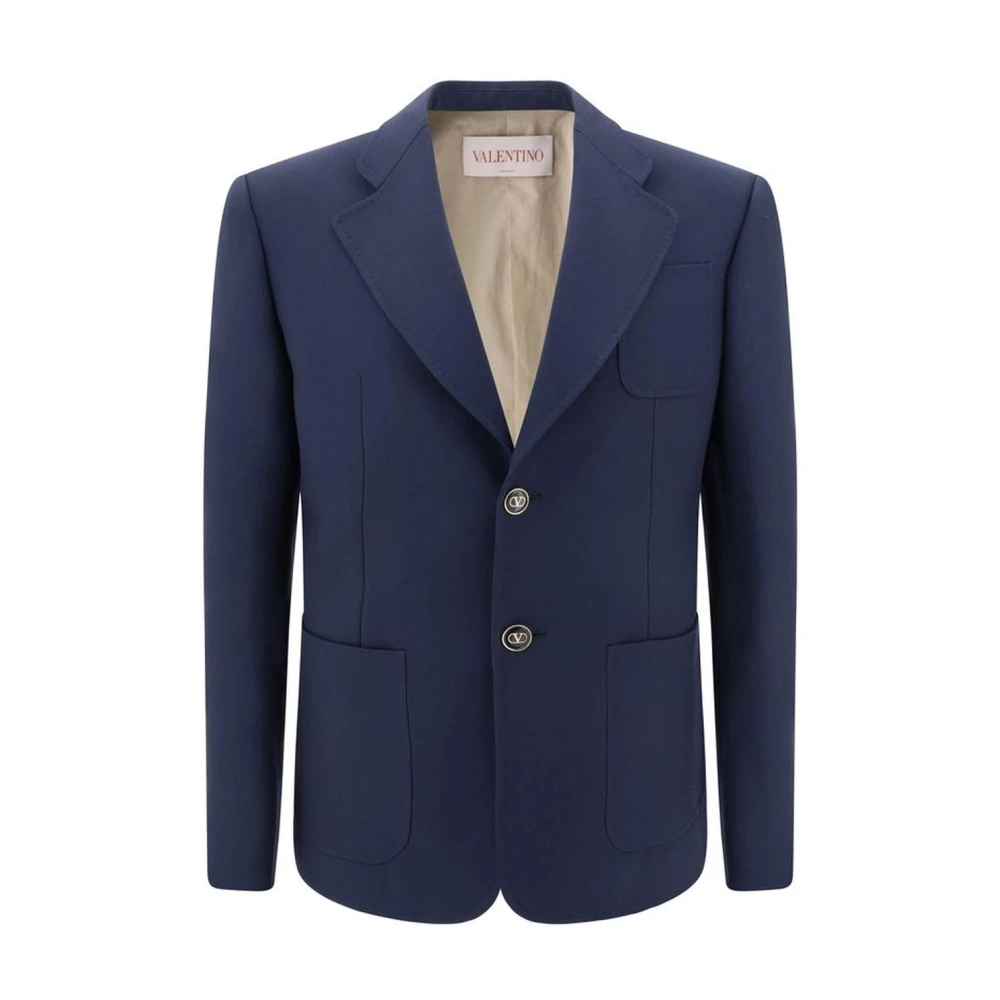 Valentino Elegante wollen blazerjas met revers Blue Heren