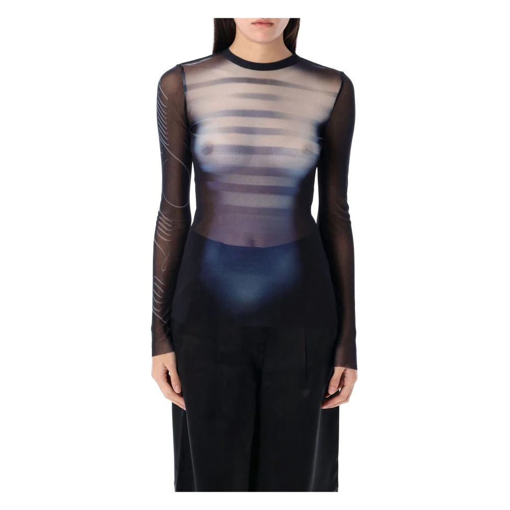 Jean Paul Gaultier Mesh Top Le Heren Modieuze Shirt Blue Dames