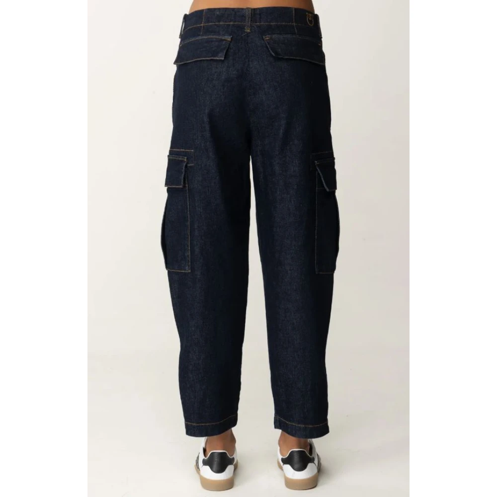 pinko Blauwe Cargo Jeans met Crop Cut Blue Dames