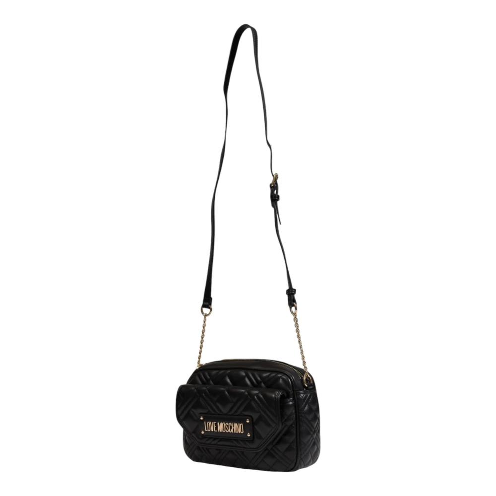 Love Moschino Zwarte Bedrukte Schoudertas met Rits Black Dames
