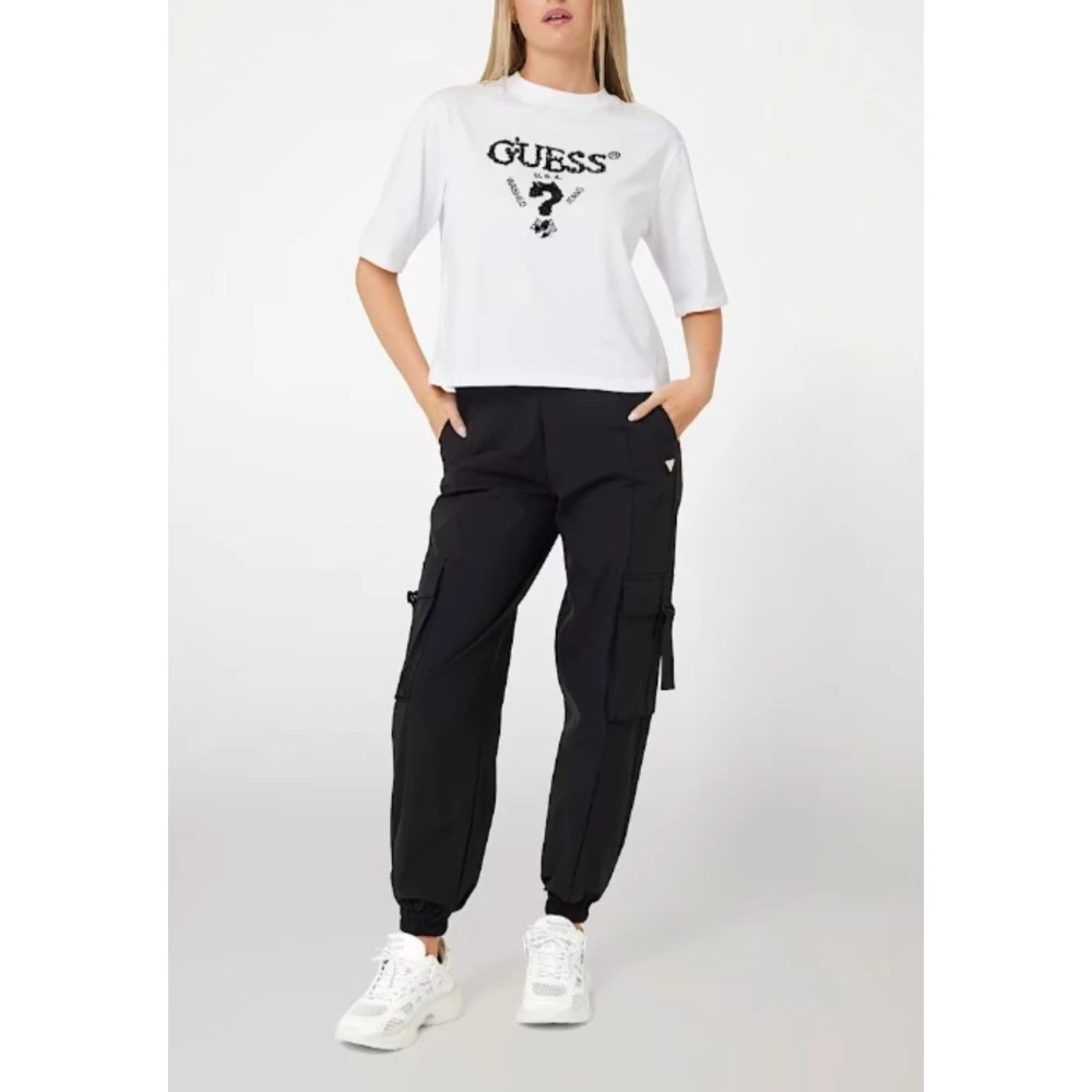 Guess Relaxed fit pailletlogo tee White Dames