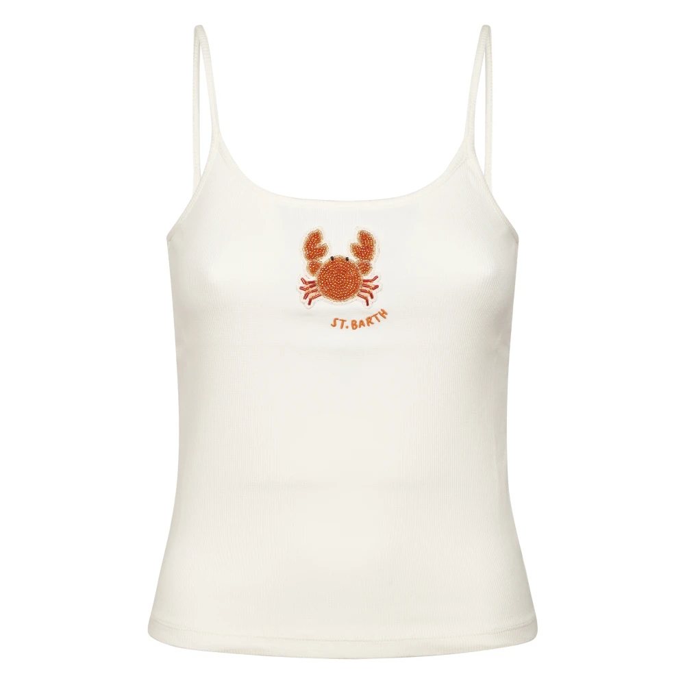 Mc2 Saint Barth White Sleeveless Tops, Female, L, Zaira Rib Top