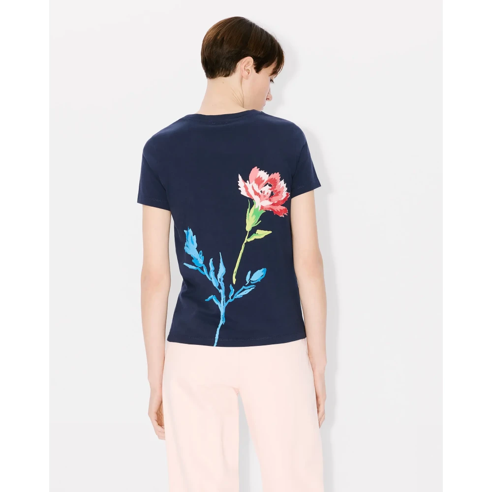 Kenzo Getekende Bloemen T-shirt Blue Dames