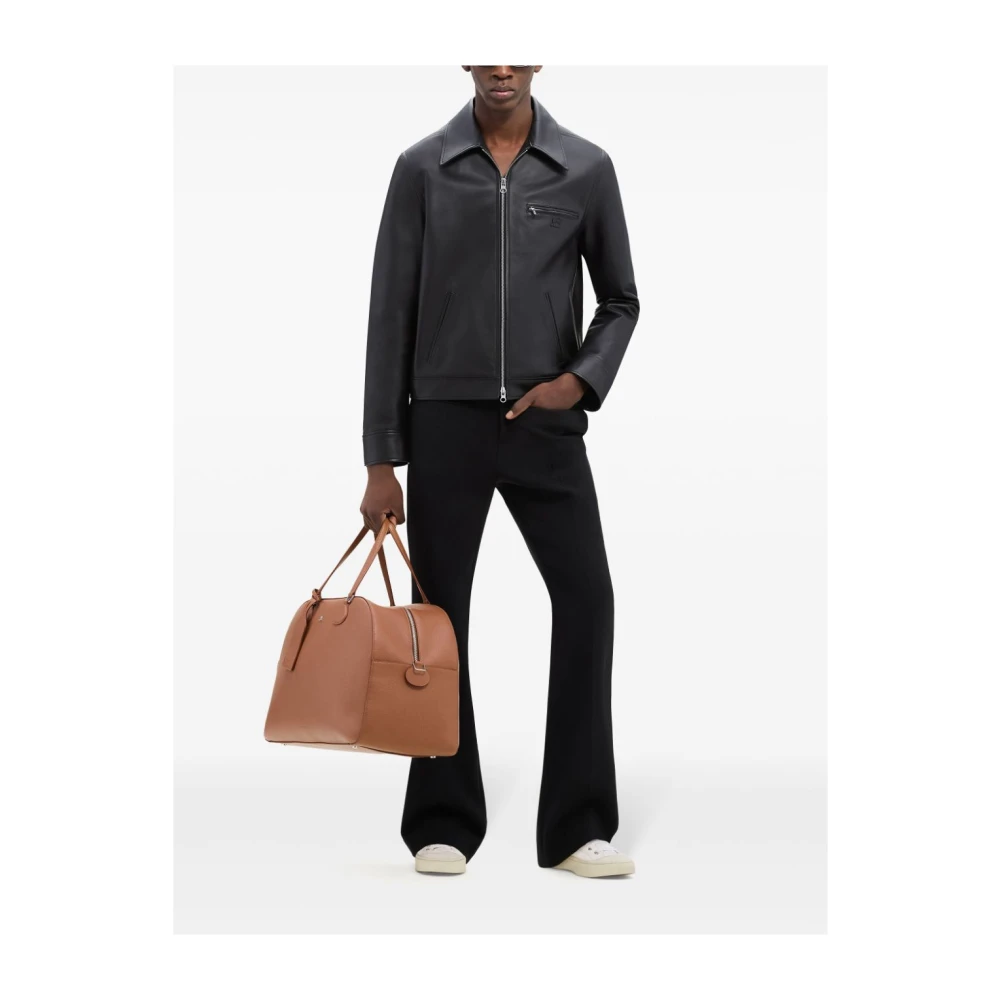 Courrèges Zwarte Leren Jas Logo Patch Rits Sluiting Black Heren