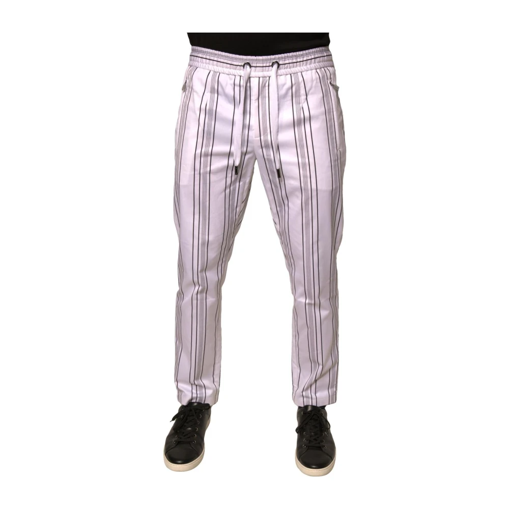 Dolce & Gabbana Men's Pink Elegant Striped Dress Trousers - Slim-Fit Trousers - S - Trousers