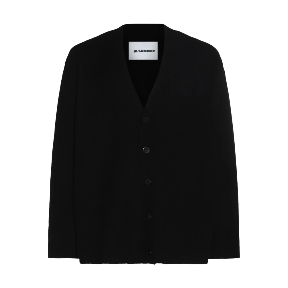 Jil Sander Zwarte Wol V-Hals Trui Black Heren