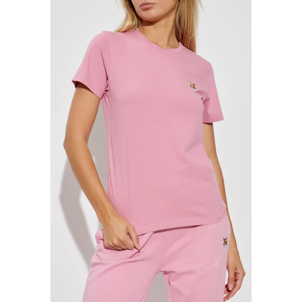Maison Kitsuné T-shirt met logo patch Pink Dames