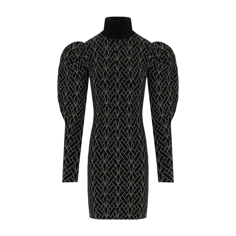 Elisabetta Franchi Zwart en Goud Monogram Gebreide Jurk Black Dames