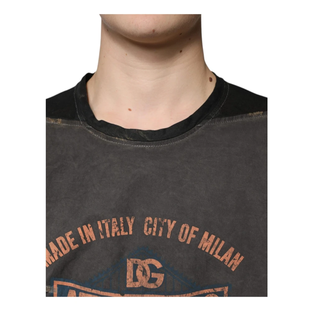 Dolce & Gabbana Bruine Grafische Print Katoenen T-shirt Brown Heren