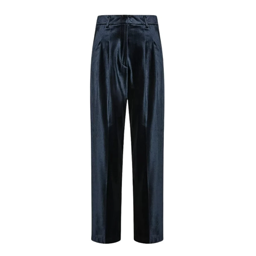 Forte Blauwe Fluwelen Broek met Dart Detailing Blue Dames