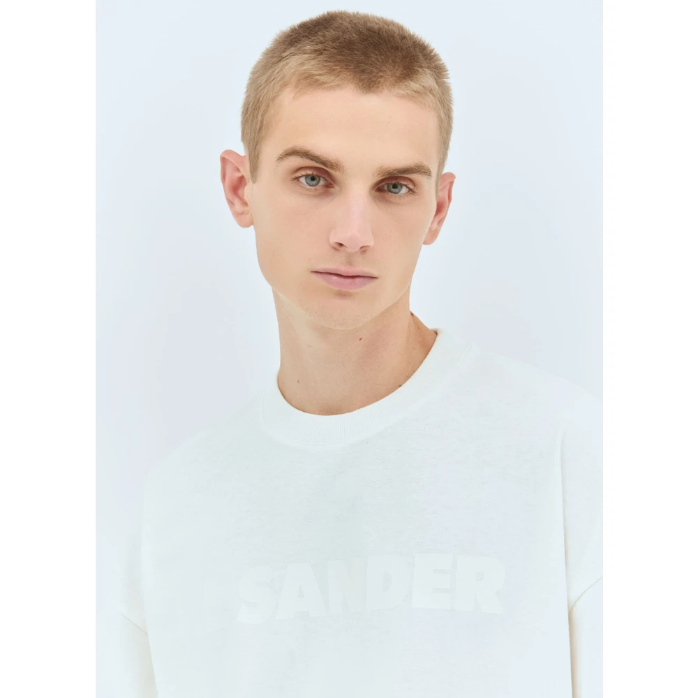 Jil Sander Katoenen Jersey Logo Print T-Shirt White Heren