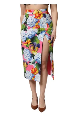 Floral Midikjol med Hög Midja