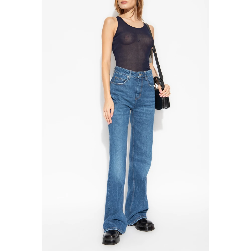 Ami Paris Geribbelde top Blue Dames
