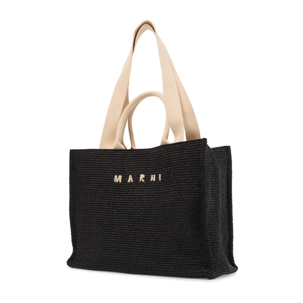 Marni Raffia Effect Tote Tas Black Heren