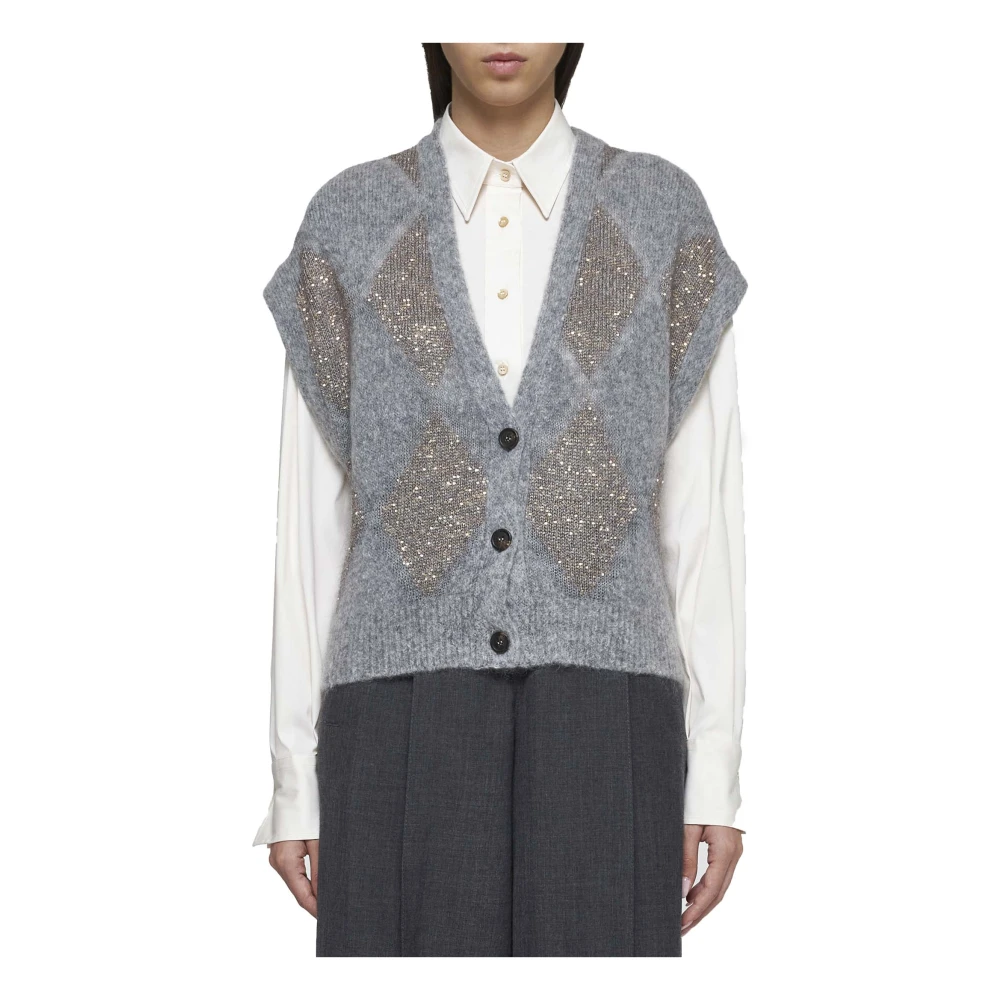 BRUNELLO CUCINELLI Argyle Wol Mohair Vest Multicolor Dames