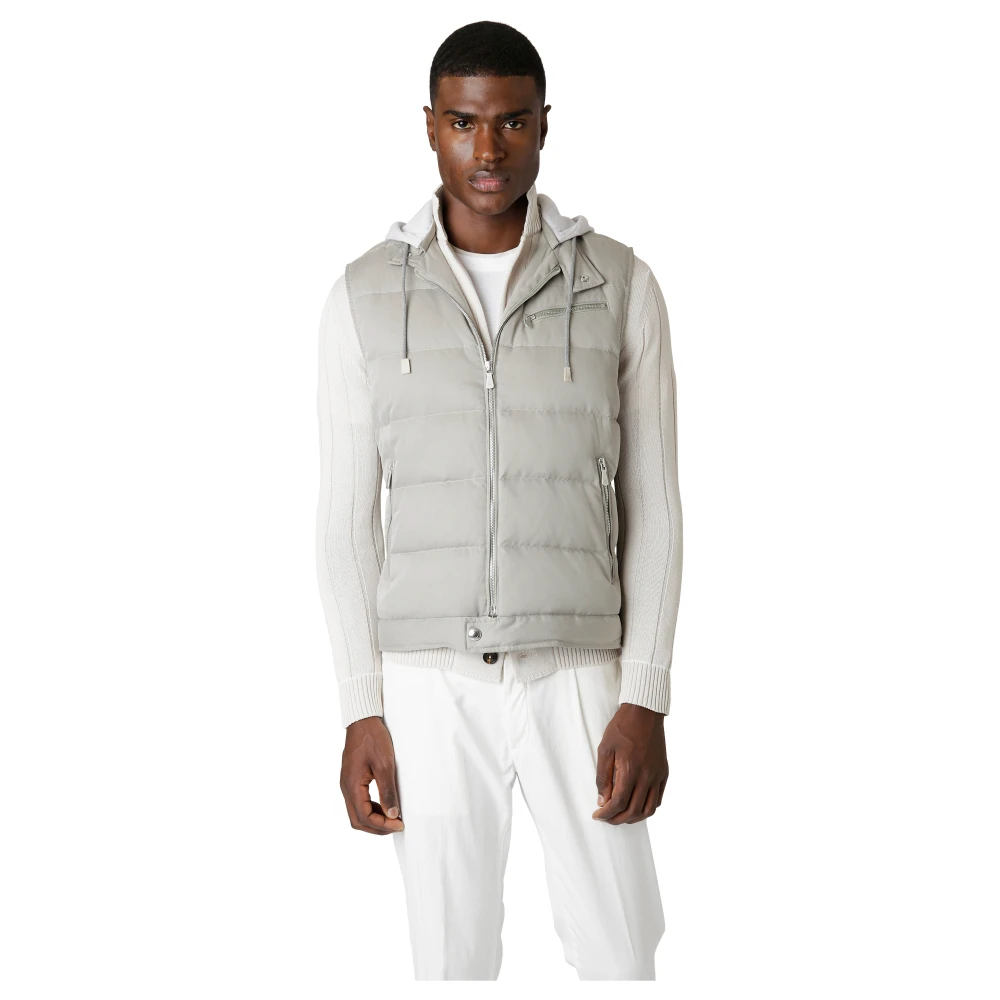 Eleventy Zijden Hooded Puffer Vest Gray Heren