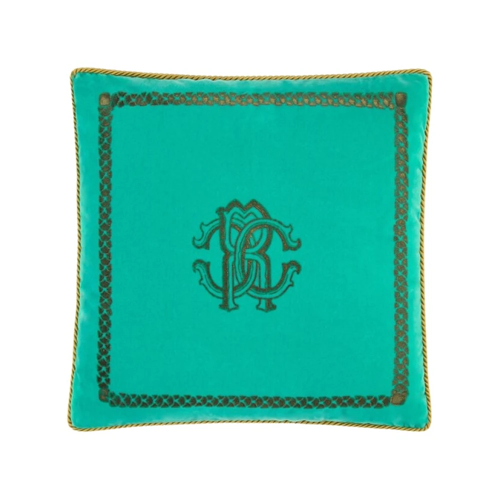 Roberto Cavalli Fluwelen kussen met gouden animalier-print Green Unisex