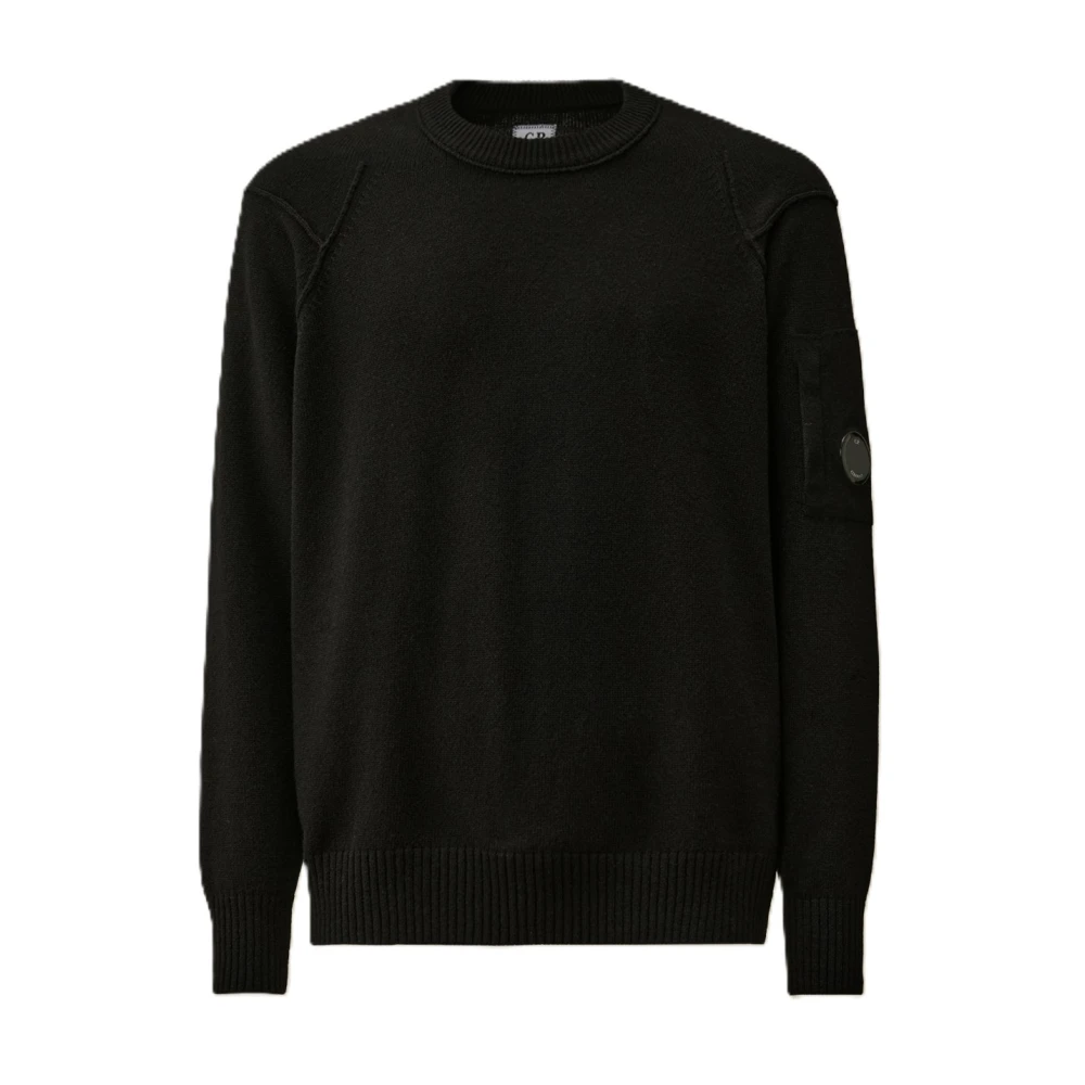 C.P. Company Zwarte Lamswollen Ronde Hals Trui Black Heren