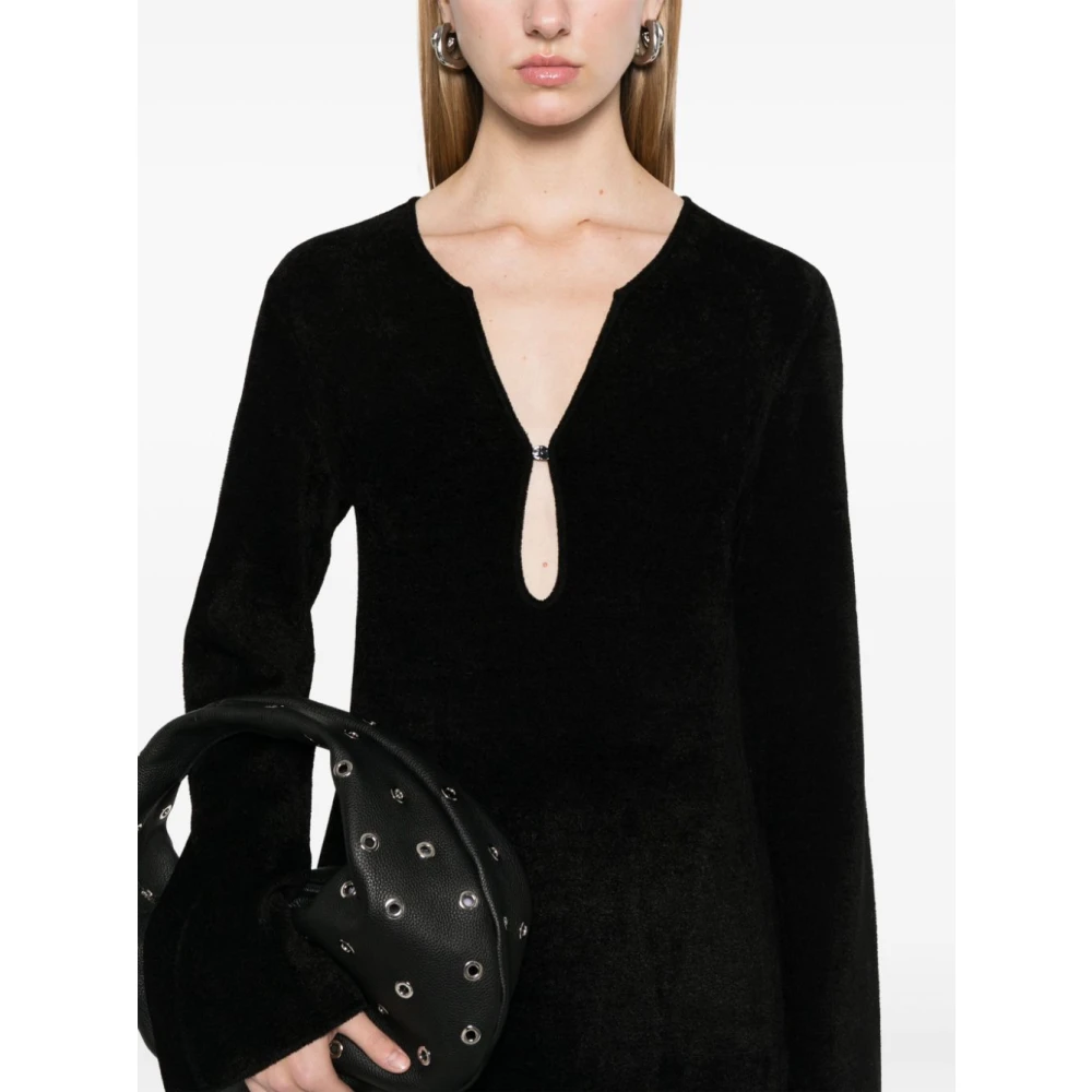 Emporio Armani Zwarte Gebreide V-Hals Jurk Black Dames