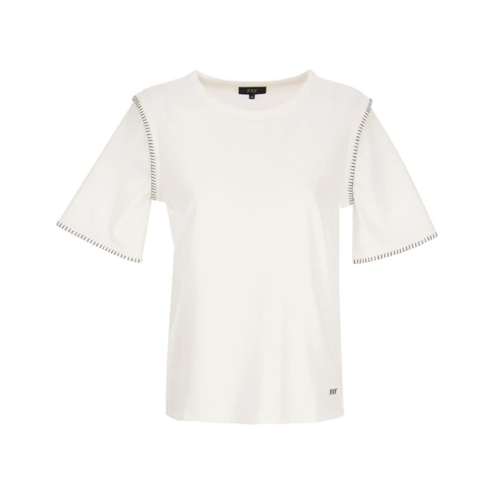 Fay T-shirt met traststiksels White Dames