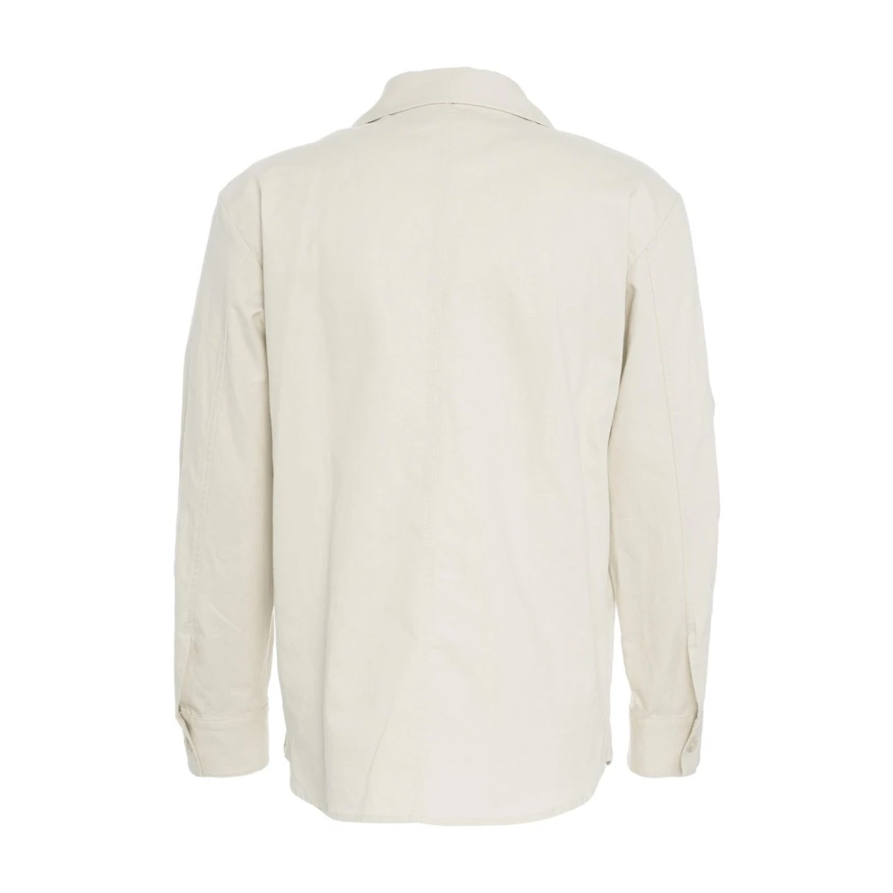 Paolo Pecora Beige Linnen Blend Overshirt Jas Beige Heren