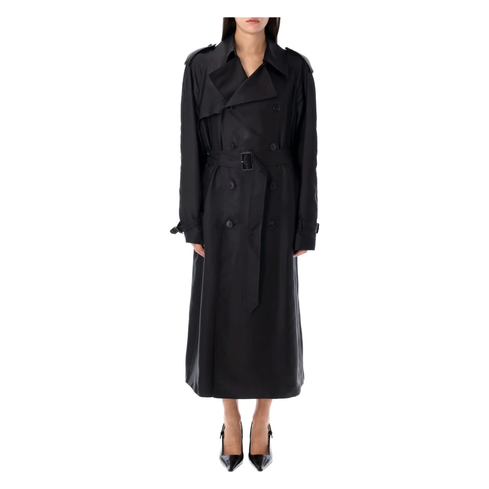 Saint Laurent Zwarte Zijden Trenchcoat Buitenkleding Black Dames