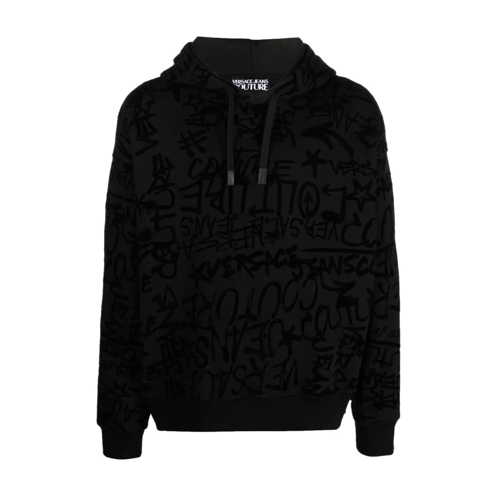 Versace Jeans Couture Zwarte katoenen hoodie met graffiti patroon Black Heren