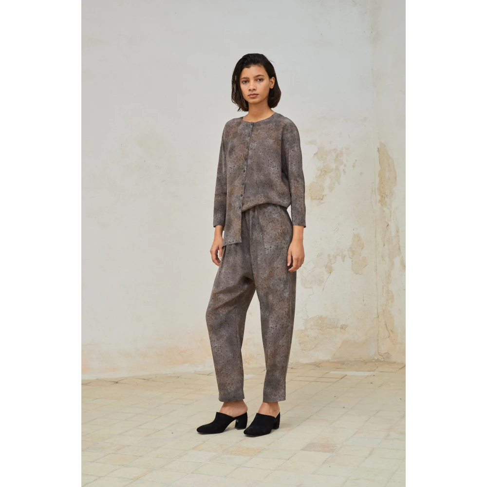 Cortana Zijden Dejavu Print Broek Gray Dames