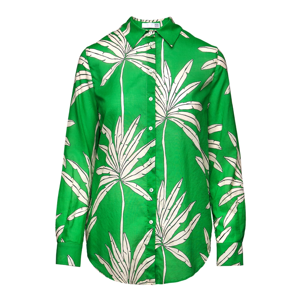 Douuod Woman Palm Print Lange Mouwen Shirt Multicolor Dames