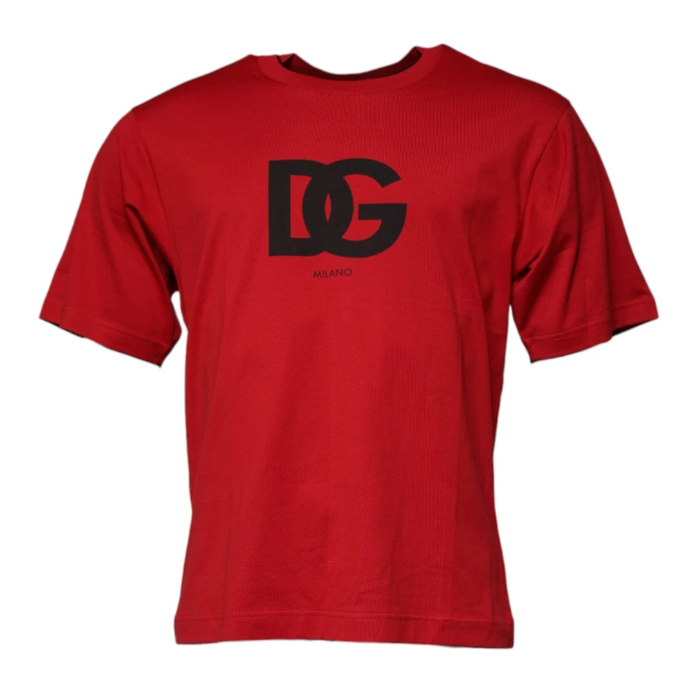 Dolce & Gabbana Men's Red Logo Print Cotton Crew Neck T-Shirt
