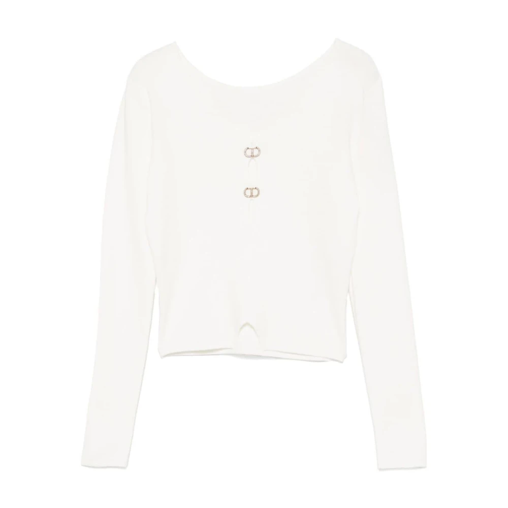 Twinset Witte Gebreide Truien met Oval-T Charme White Dames
