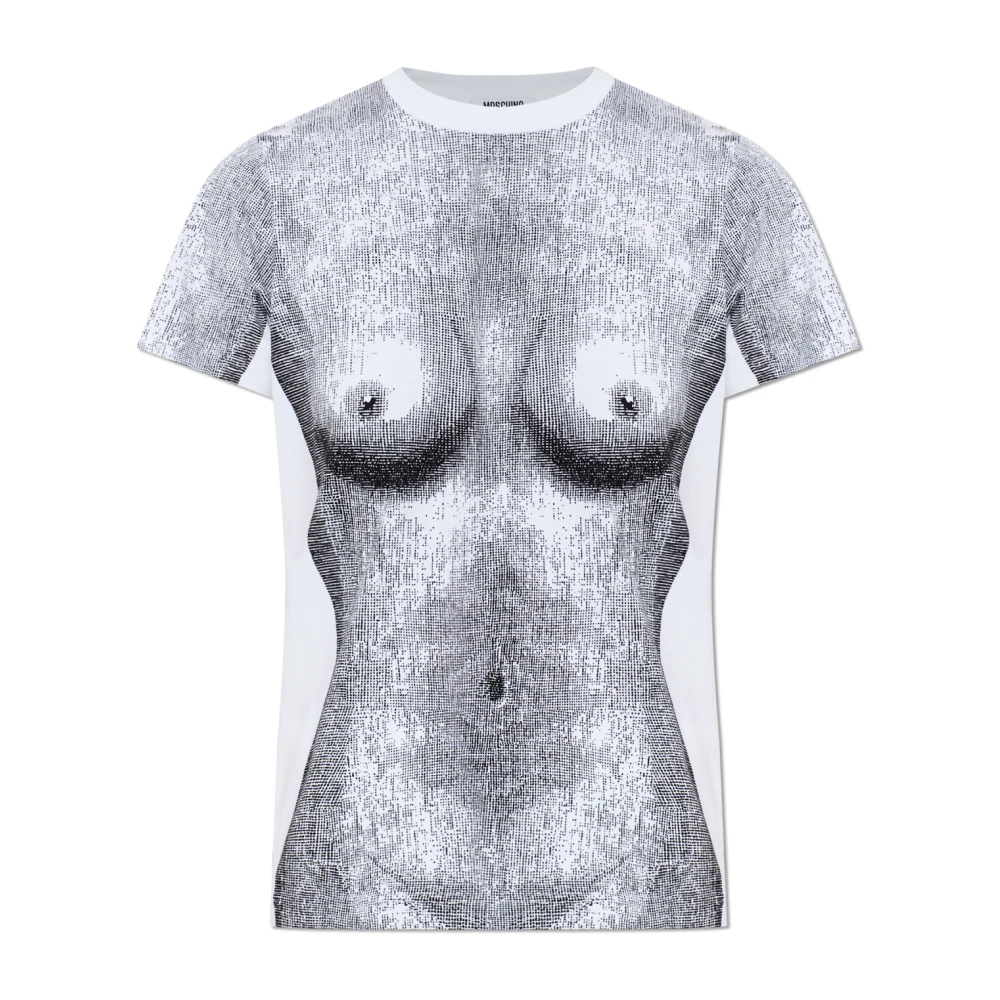 Moschino Vrouw Grijs Tops Dames, M, Katoen, T-Shirt Met Print