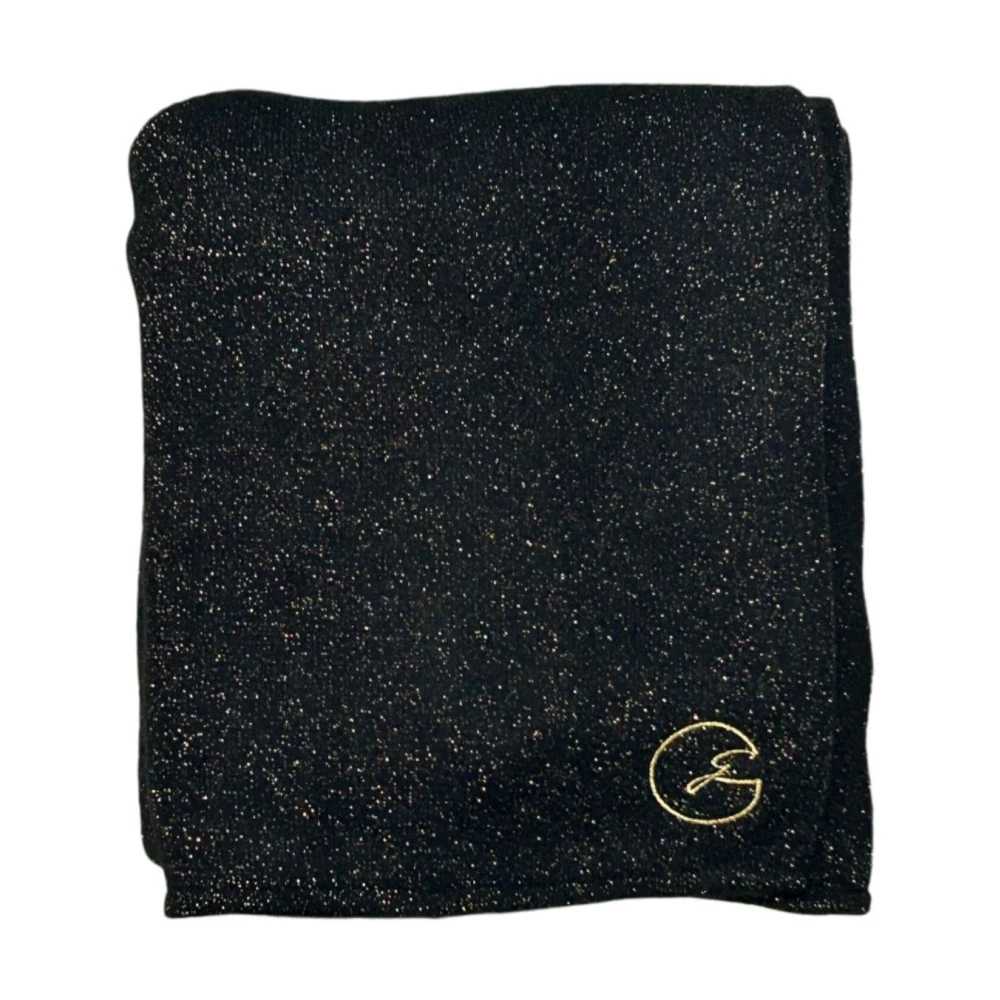 Gattinoni Zwarte Lurex Poncho met Gouden Logo Black Dames